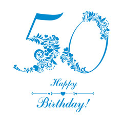 Obraz premium Happy birthday card. Celebration background with number fifty and place for your text. Vector illustration 