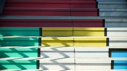 Modern staircase painted in multiple colors