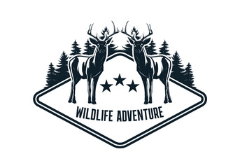 Wildlife adventure logo template with deer vector