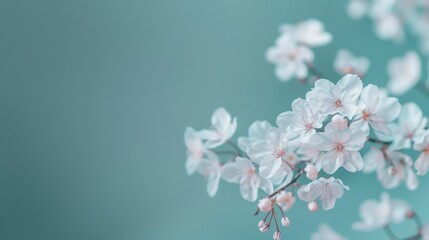 Detailed view of a branch covered in white flowers against a blurred background