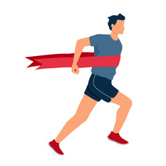 Finishing runner character design with red ribbon. Winning Champion concept.