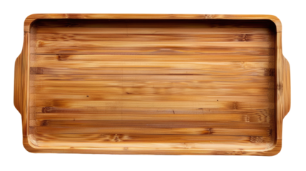 Horizontal empty bamboo tray isolated on transparent background