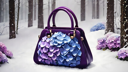 illustration of a blue and purple bag in the snow 