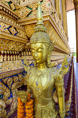 Statues of angels in Buddhist beliefs, Thai art in an old Buddhist temple that enshrines the Buddha's footprint of the Buddha symbol of holiness It is a pilgrimage site for Buddhists.