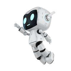 Cute and small artificial intelligence personal assistant robot jump isolated