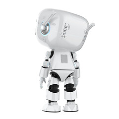 Cute and small artificial intelligence personal assistant robot look up isolated
