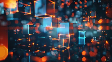 Abstract technology background with glowing cubes. 3d rendering toned image,Abstract technology background with connecting dots and lines. Network concept. 3d rendering,technology backround,business 