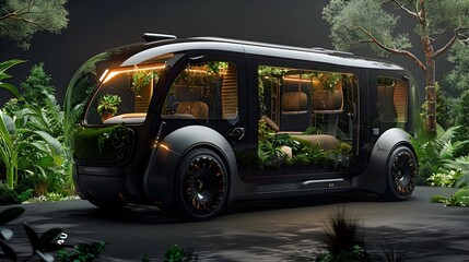 Futuristic Electric Vehicle Designed for Sustainable and Immersive Travel Experiences with Panoramic Views and Eco-Friendly Amenities