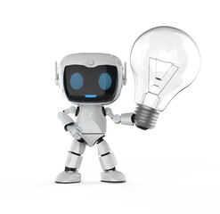 Personal assistant robot hold lightbulb for creativity concept