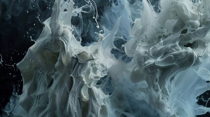 the enigmatic world of abstract art as wisps of white paint swirl and mingle on a dark canvas