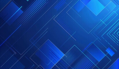 Blue gradient background, technology style with geometric shapes and lines