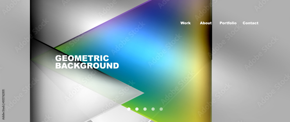 Poster a geometric background with colorful triangles on a gray background . High quality
