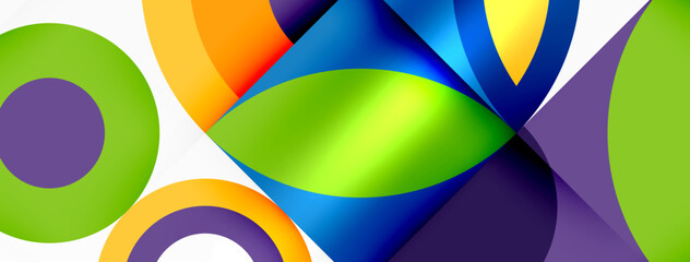 Obraz premium A vibrant display of colorfulness with electric blue circles and triangles creating a symmetrical pattern reminiscent of an automotive wheel system, resembling a modern art painting