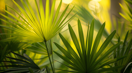 A close-up photograph showcases the intricate leaves and fronds of an oasis palm tree, highlighting their unique shapes and textures. The image captures the beauty of nature's design