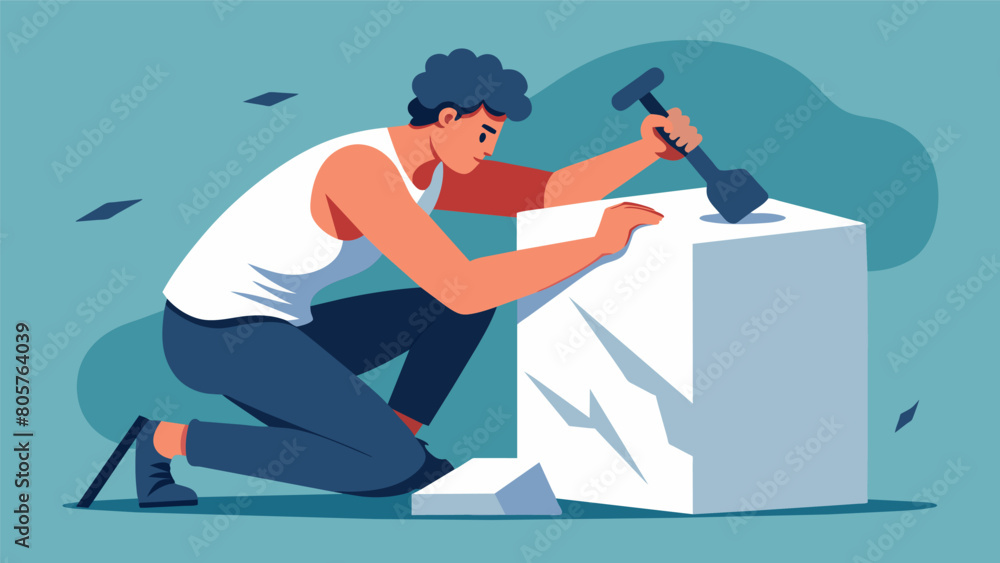 Poster a sculptor chiseling away at marble with skill and precision guided by the stoic principle of resili