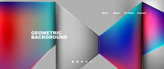 A geometric background featuring a gradient of waterinspired red, blue, and gray hues. Shapes such as triangles, rectangles, and circles create an electric blue pattern for display on a screen