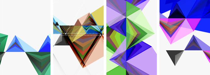 A creative arts project featuring a collage of four triangles in electric blue, tints and shades, on a white background. The symmetrical pattern showcases a crafty use of paper products