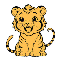 Hand sketch cute tiger sitting line art vector illustration