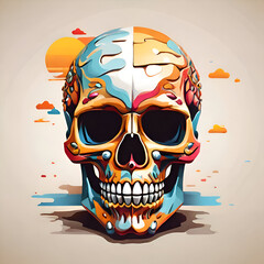 beautiful skull illustration 3D, stickers, Halloween, flowers, art, artwork.