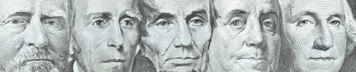 United States banknotes featuring the portrait of the country's president, such as those of...