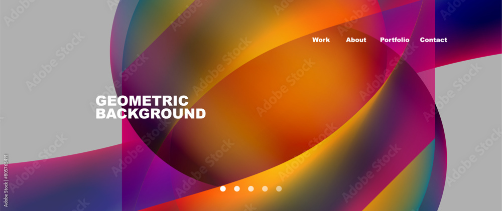 Poster Vibrant orange and magenta hues swirl on a colorful geometric background, creating a mesmerizing pattern. The closeup view highlights the material property of the intricate design
