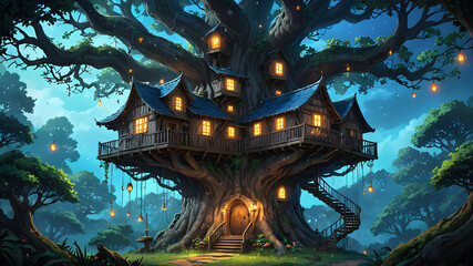 Fototapeta premium Explore the Mystery of A Wizard's Enormous, Scary Oak Tree House
