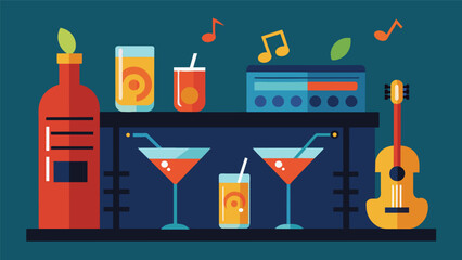 The bar serves specialty drinks named after the artists songs or albums adding a fun twist to the night. Vector illustration
