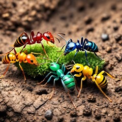 A colorful ants roaming for foods