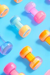 A minimalist display of neon earplugs arranged in a line on a smooth pastel blue background, emphasizing simplicity and effectiveness in noise reduction
