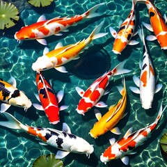 A colorful koi swims under the crystal water