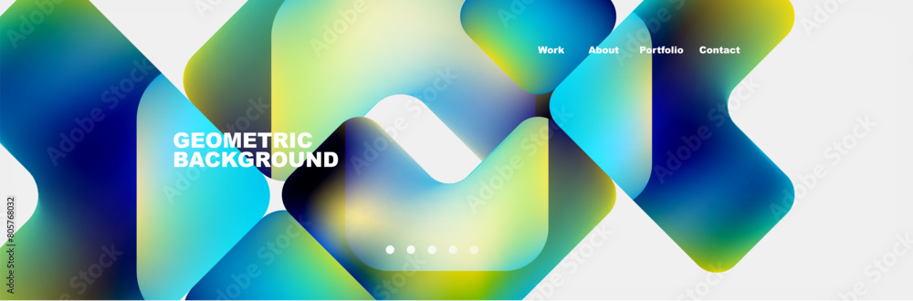 Poster a liquid art piece featuring a geometric background with aqua and electric blue triangles on a white