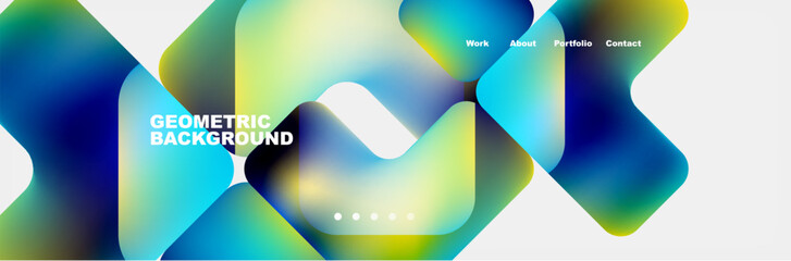 A liquid art piece featuring a geometric background with aqua and electric blue triangles on a white canvas. The pattern resembles petals and circles, creating a soothing waterlike effect