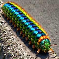An oil slick vibrant colored caterpillar