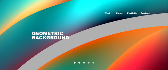 A colorful geometric background representing Automotive design with a rainbow of colors including Electric blue. Features Automotive lighting, Hood, Vehicle door, and Circle elements