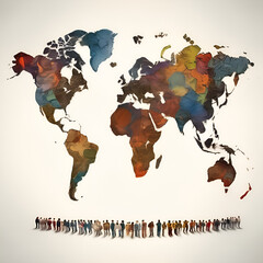 world map continents with bright watercolor . 
