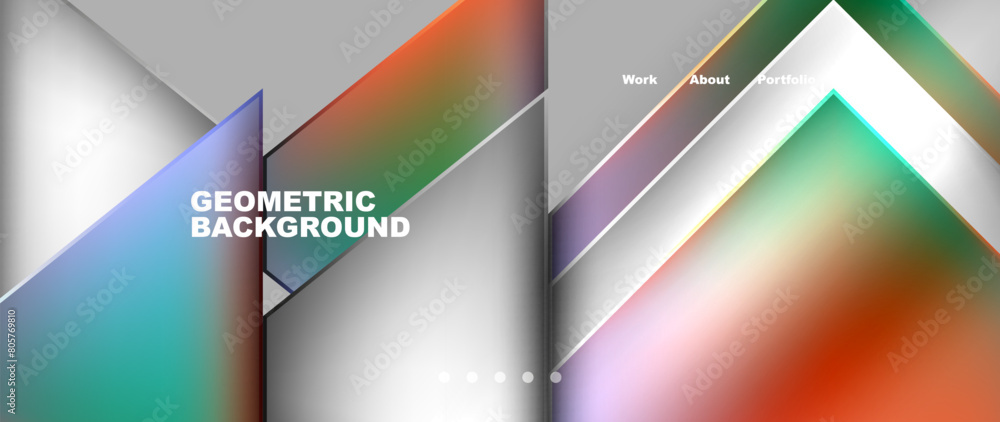 Poster a geometric background with colorful triangles on a gray background . High quality