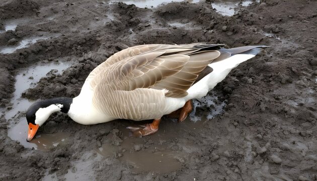 A Goose With Its Bill Buried In The Mud  2