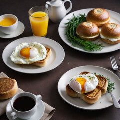 breakfast with fried eggs and coffee