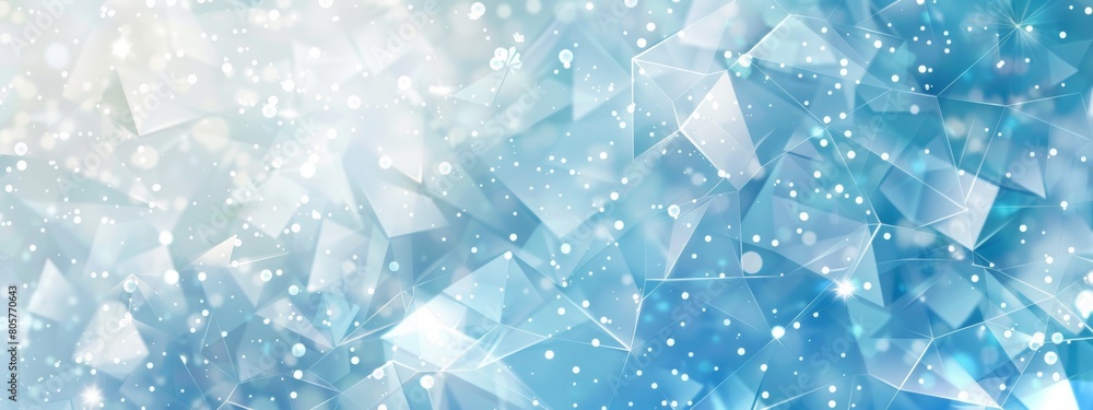 Aufkleber a background of blue geometric shapes with white snowflakes and sparkles, creating an enchanting win