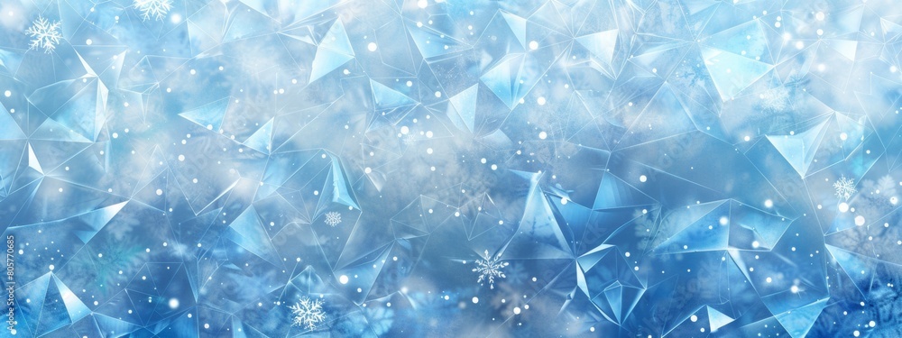 Aufkleber a background of blue geometric shapes with white snowflakes and sparkles, creating an enchanting win