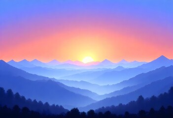 pixel art Invigorating morning sunrise over a mist
