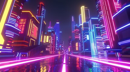 Cyberpunk theme urban building with neon lights