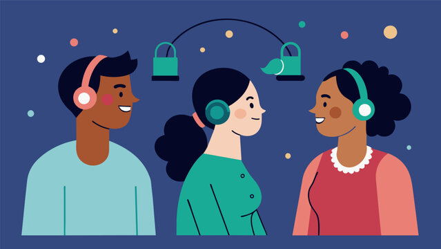 With no audible music the silent disco allows for deeper conversations and connections a guests who are bonded by the shared experience of music. Vector illustration