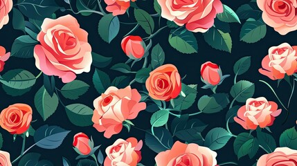 seamless pattern of romantic roses backgrounds illustrations