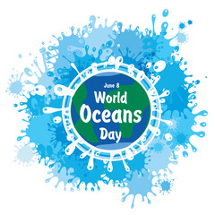 World Oceans Day. June 8. Celebration blue background with wave and place for your text. Vector illustration