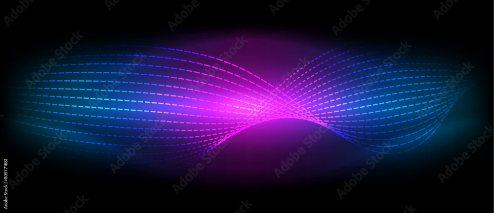 Poster a mesmerizing visual effect lighting show featuring purple and blue waves on a dark background, crea