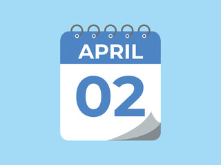 April 2 calendar reminder. 2 April  daily calendar icon template. Calendar 2 April  icon Design template. Vector illustration
