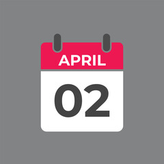 April 2 calendar reminder. 2 April  daily calendar icon template. Calendar 2 April  icon Design template. Vector illustration
