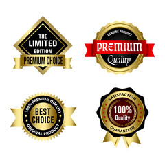Set of Quality Badges and Labels Design Elements. Golden badge labels and laurel retro vintage collection. Emblem premium luxury logo in retro style arrows frames vector template badges collection.