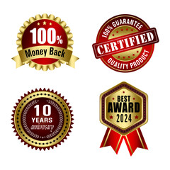 Set of Quality Badges and Labels Design Elements. Golden badge labels and laurel retro vintage collection. Emblem premium luxury logo in retro style arrows frames vector template badges collection.